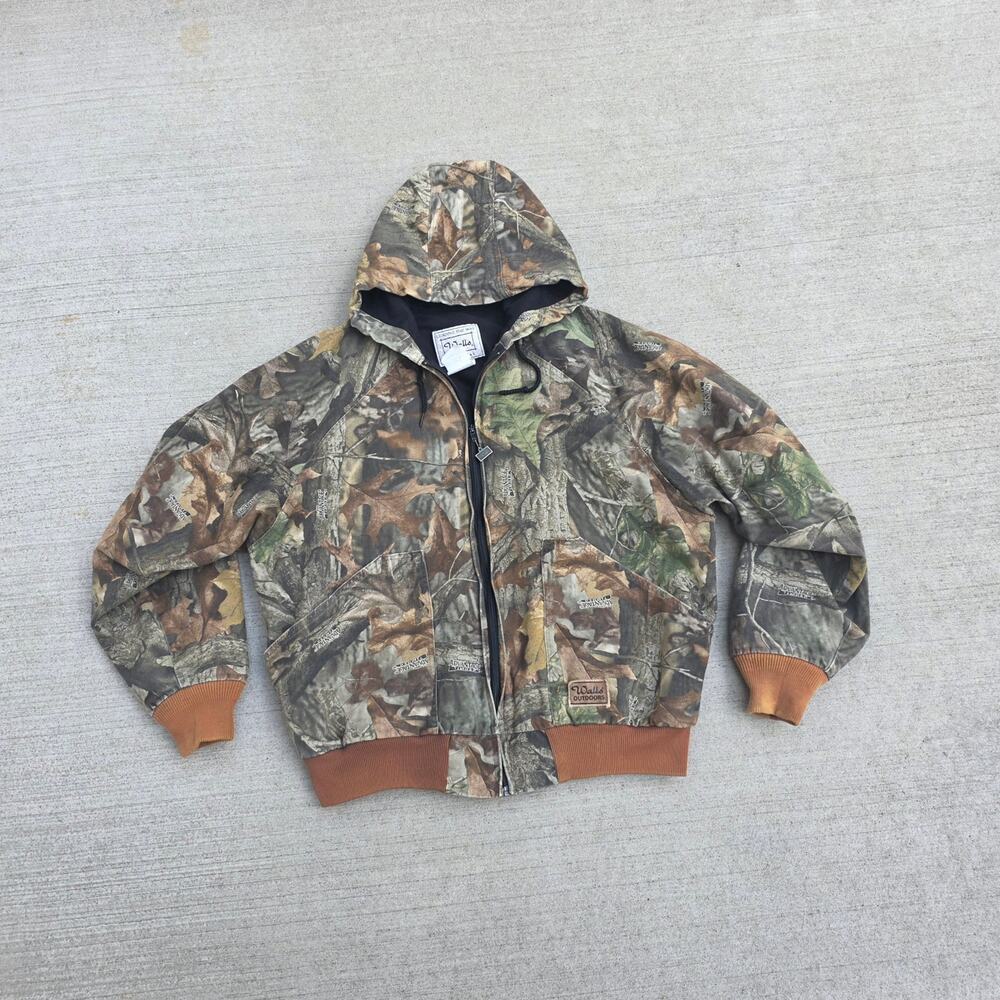 Vintage Camvas Camo Bomber Jacket Hunting Workwear Gropcore Walls Size Large-XL